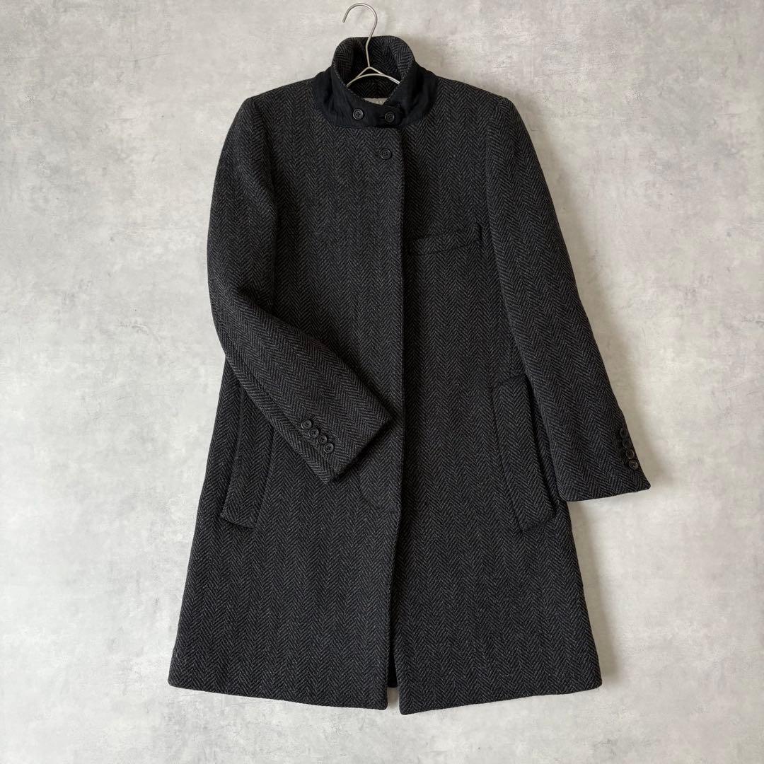 マーガレットハウエル ヘリンボーン ウールコート グレー Ⅱ 比翼ボタン