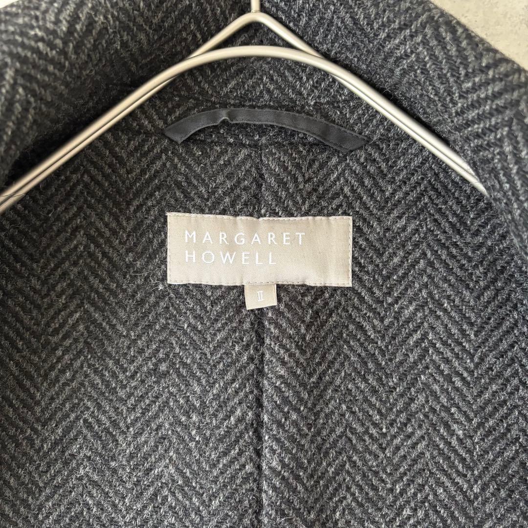 マーガレットハウエル ヘリンボーン ウールコート グレー Ⅱ 比翼ボタン