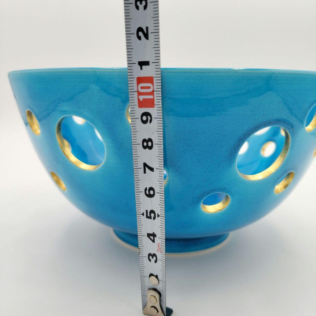 756 菓子鉢　浅黄交趾　水玉透　中村翠嵐　茶道具　茶道