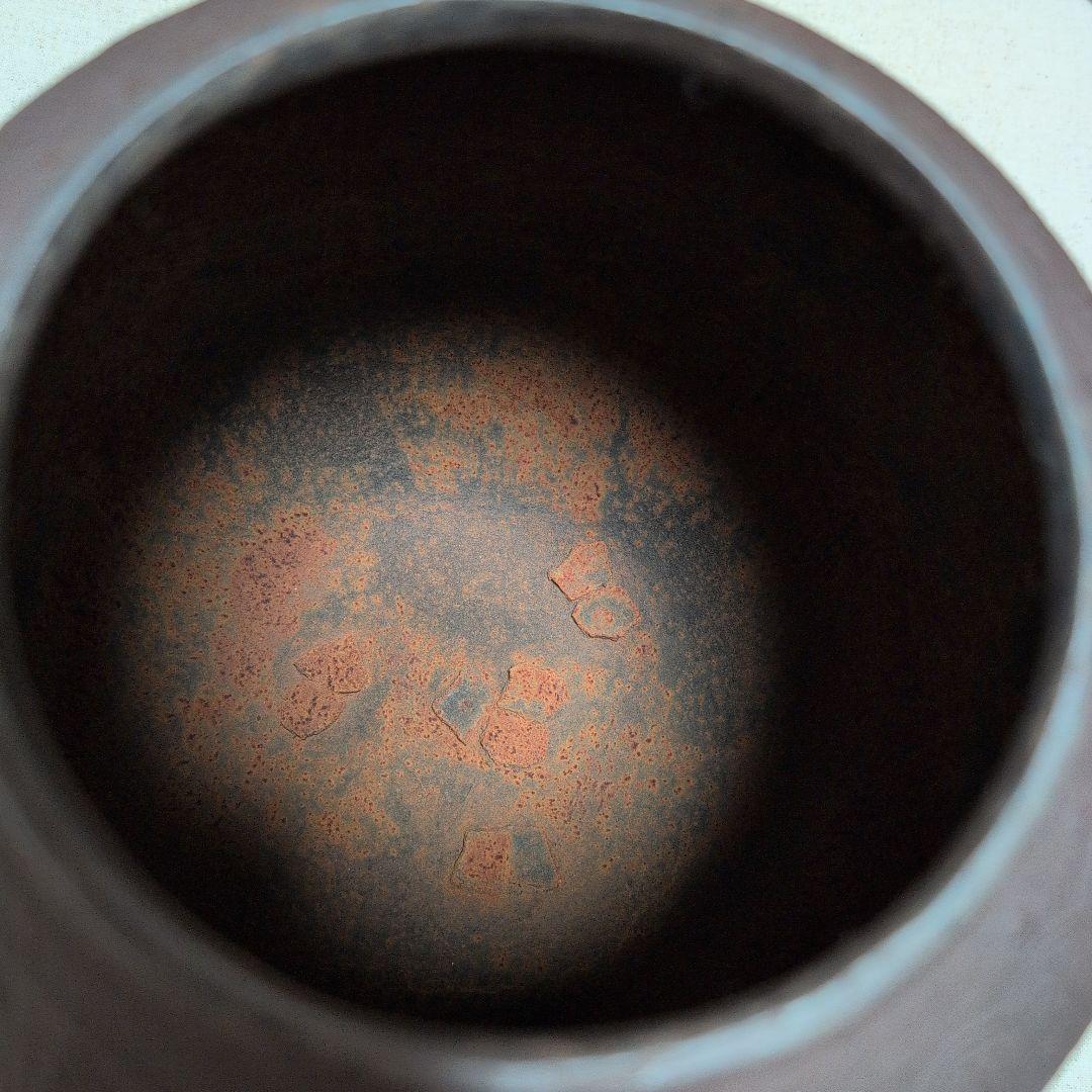 茶道具　亀甲紋釜　釜鐶付き　釜師　畠春斎 共布付　共箱付