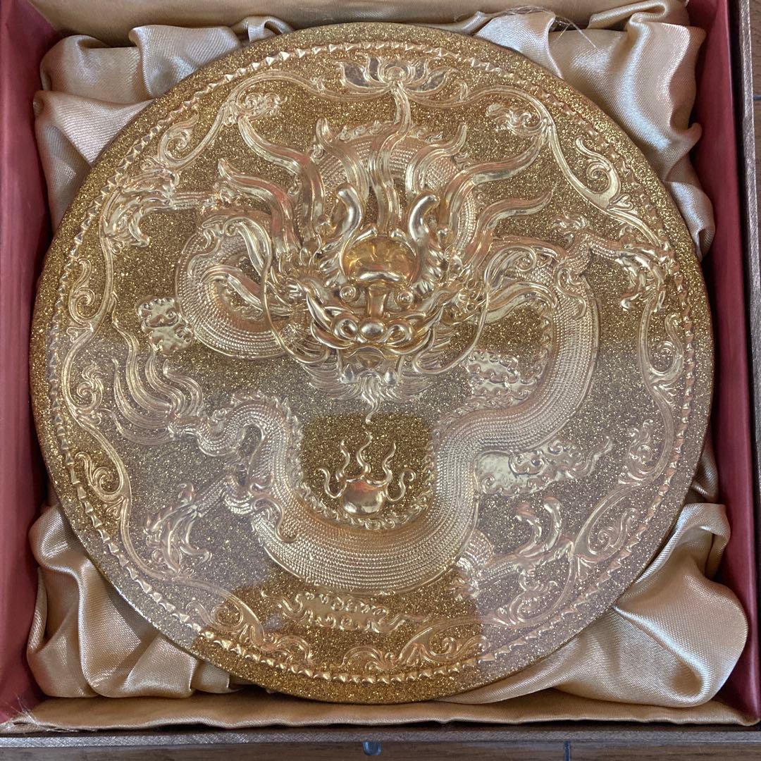 中国　黄金漆線彫　国賓礼品　工芸品　ドラゴン