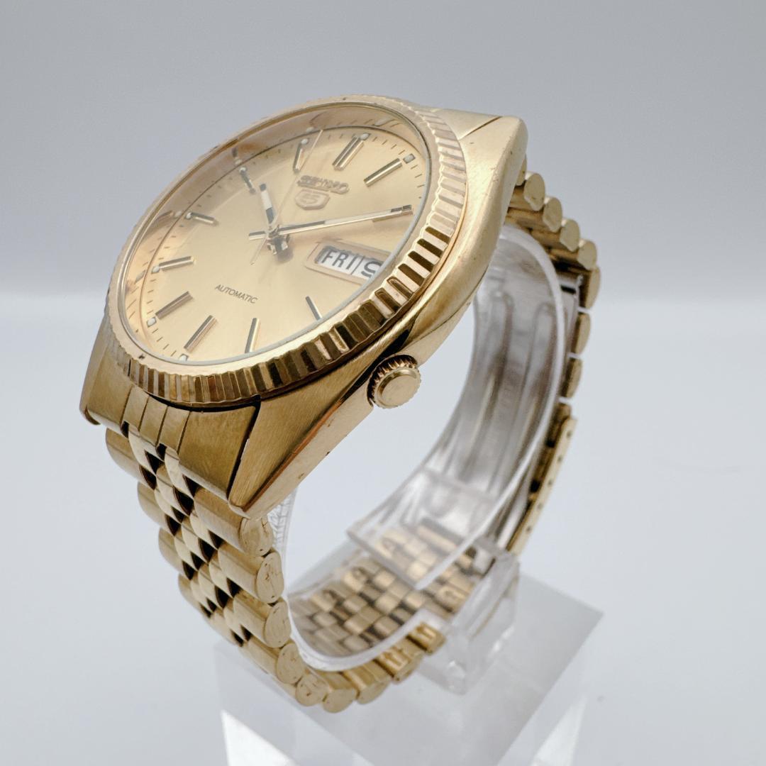 【美品】 SEIKO5 7S26-0500 ゴールド　裏スケ　自動巻　デイデイト