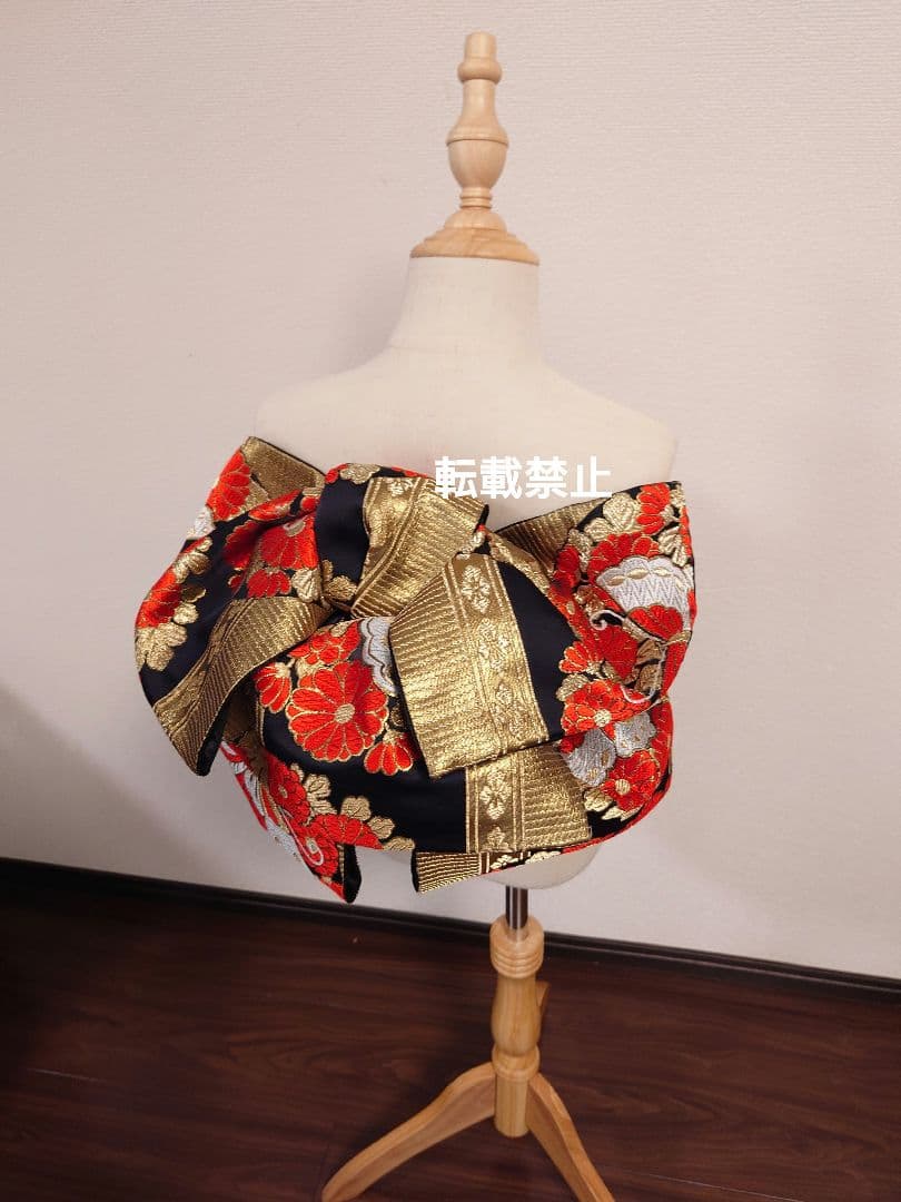 七五三　ジュニア帯　作り帯　蝶柄　黒金赤　一点物