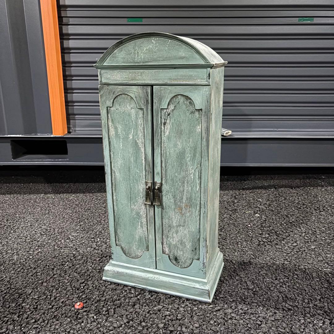 【シャビーシック】アンティーク風 キャビネット グリーン 小型収納家具