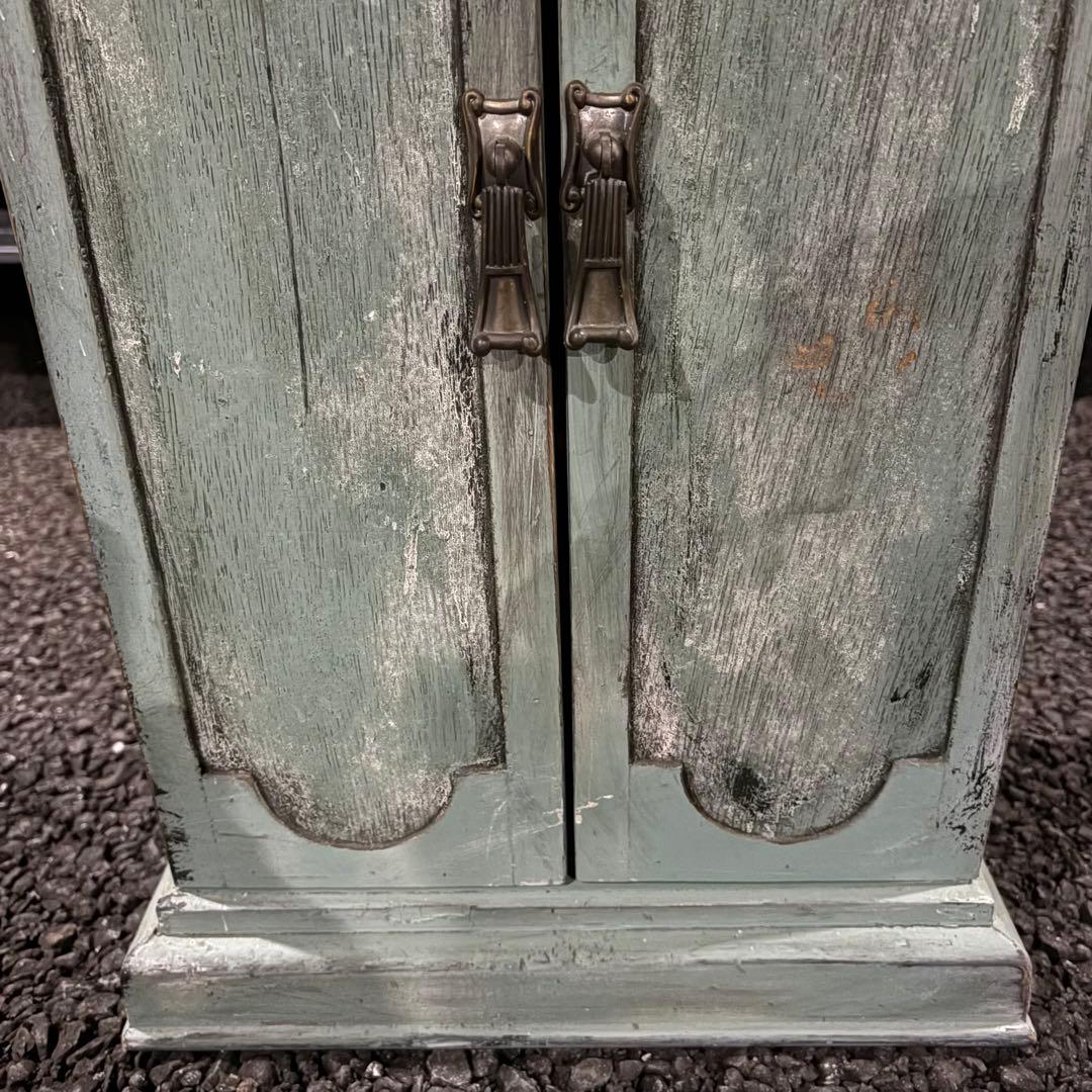 【シャビーシック】アンティーク風 キャビネット グリーン 小型収納家具