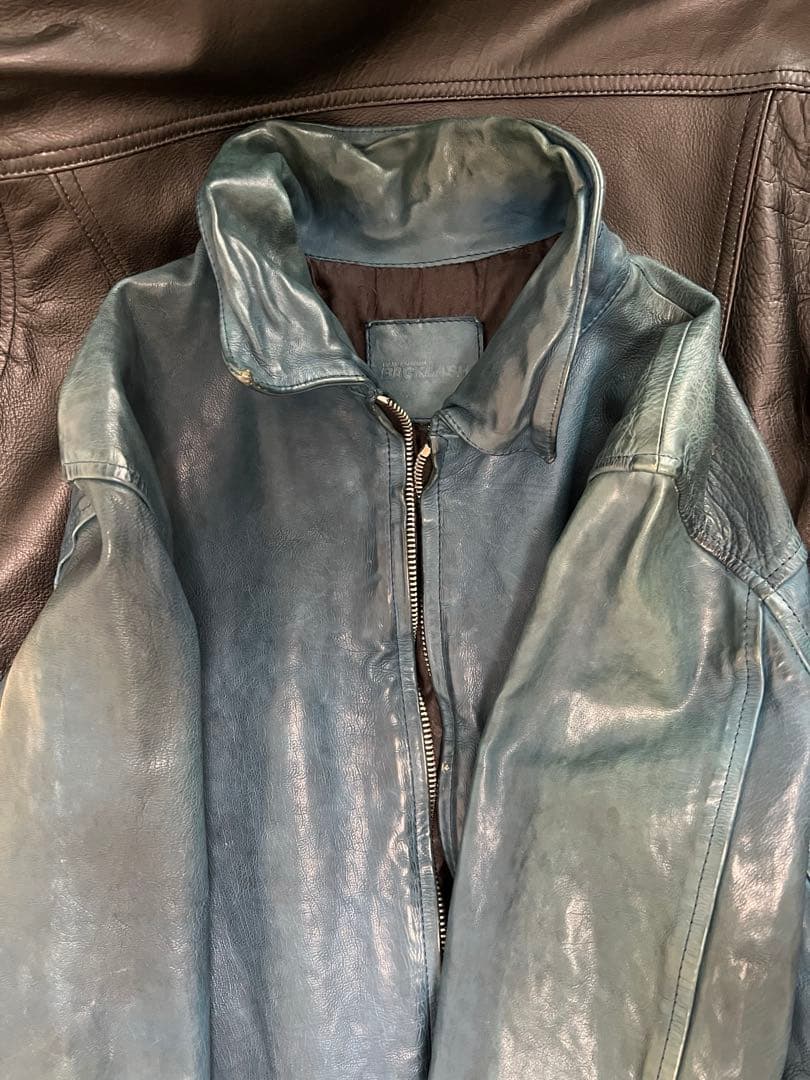 BACKLASH ジャパンカーフ襟付きシングルライダース サイズL 青色