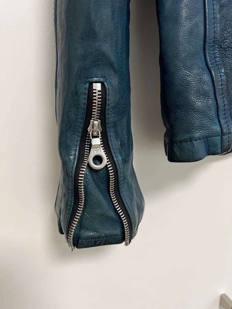 BACKLASH ジャパンカーフ襟付きシングルライダース サイズL 青色