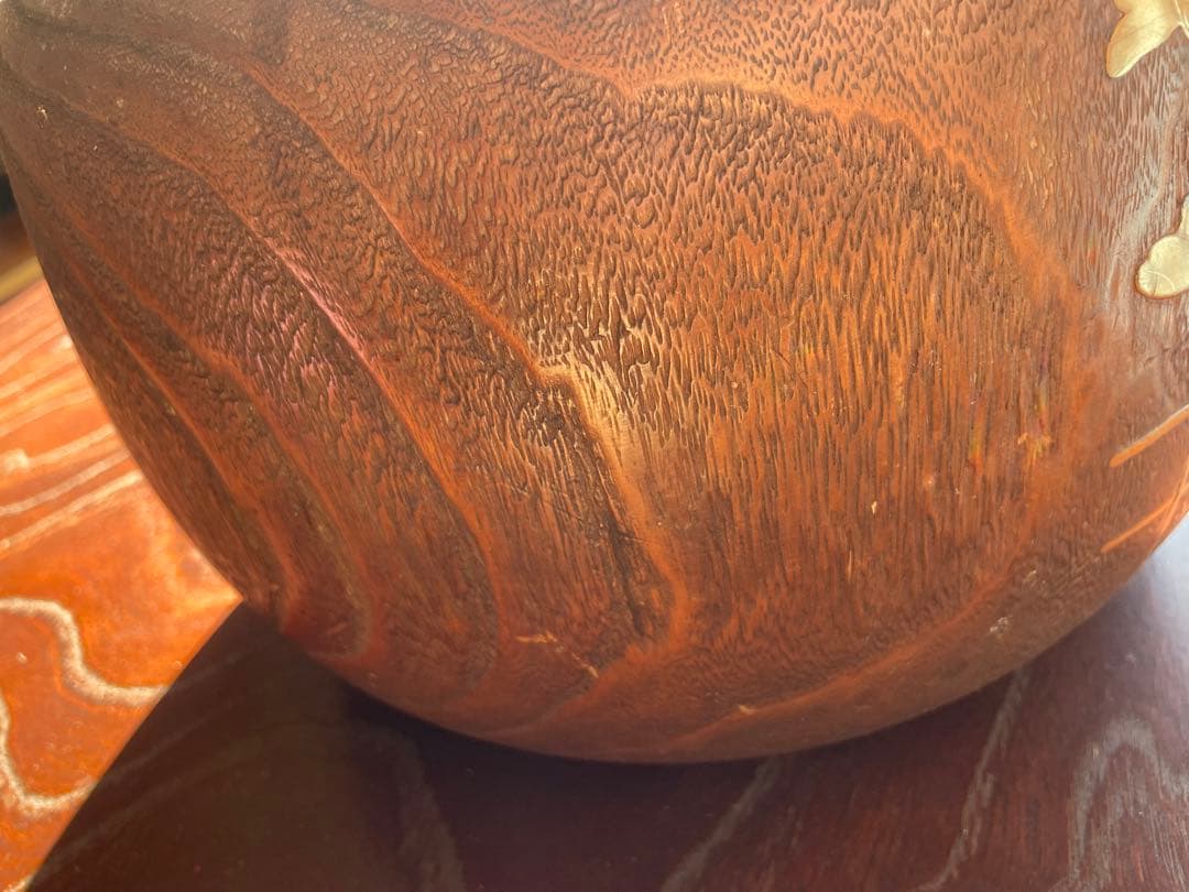 希少　木製火鉢 金箔装飾 花柄デザイン　１００年前　骨董品