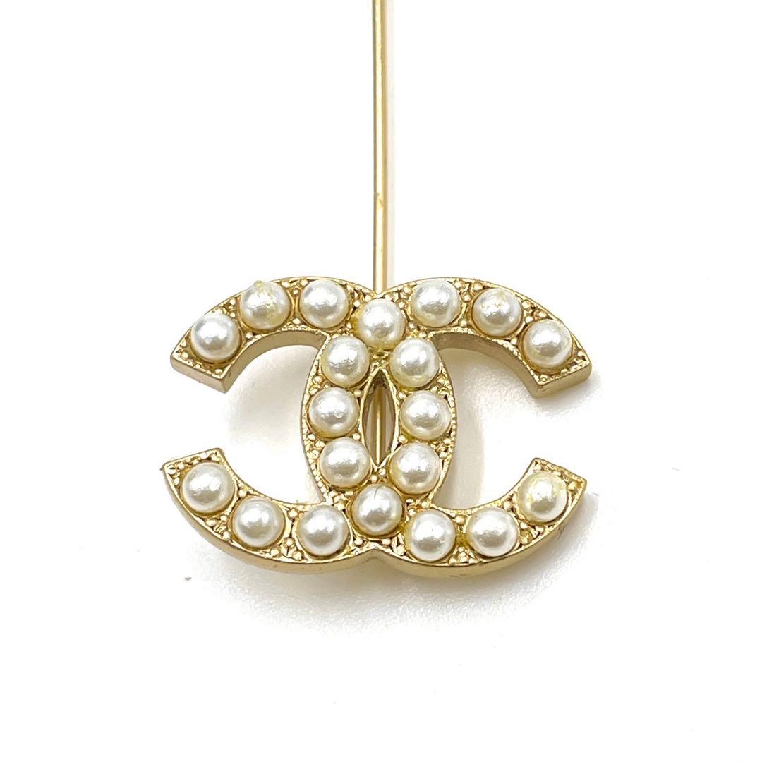 【美品】CHANEL ココマーク パール ピン ブローチ ゴールド 00S