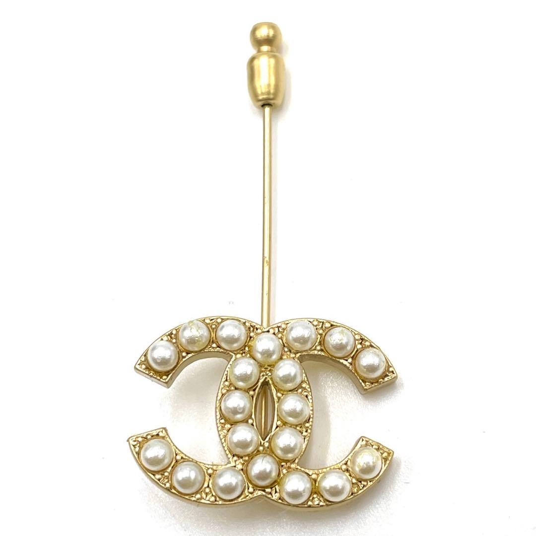 【美品】CHANEL ココマーク パール ピン ブローチ ゴールド 00S