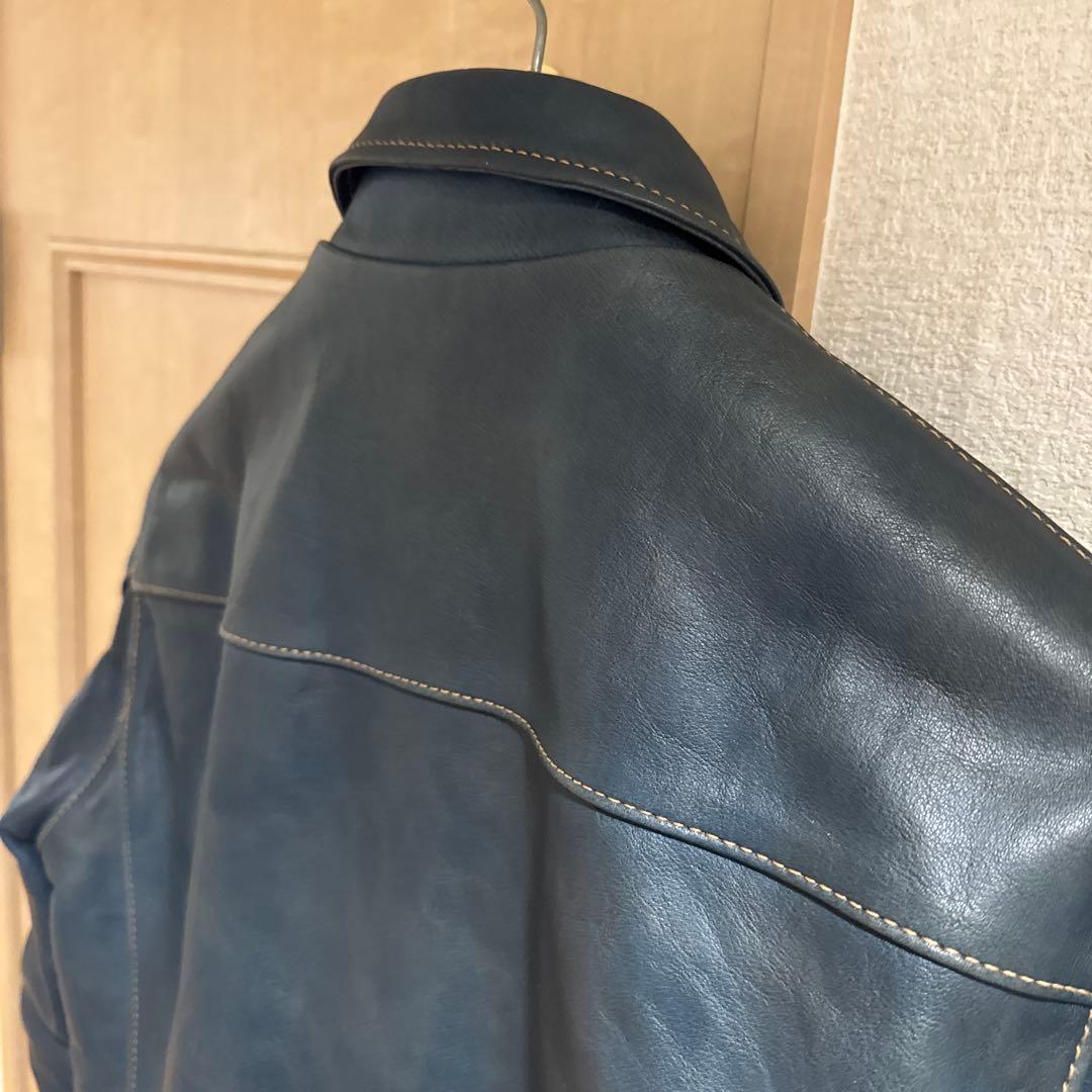 天神ワークス　コバルトブルー　JT-01 シングルジャケット　レザージャケット