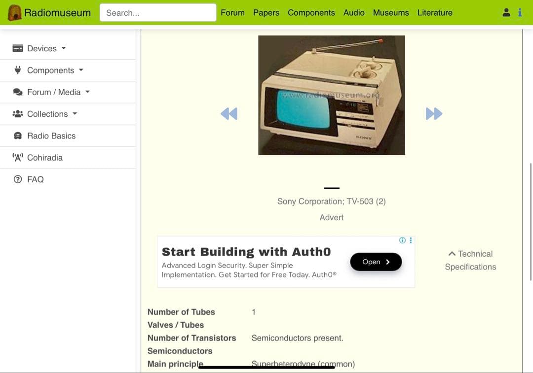 貴重 レトロ　SONY TV-503　海外Radiomuseumコレクション品