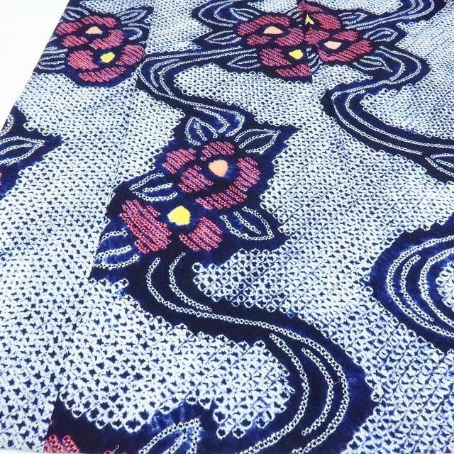 Y3284◆有松鳴海絞り 綿 広衿 仕付け糸・居敷当て付 手縫い 高級浴衣