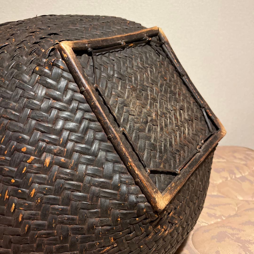 竹製 楕円形バスケット ダークブラウン
