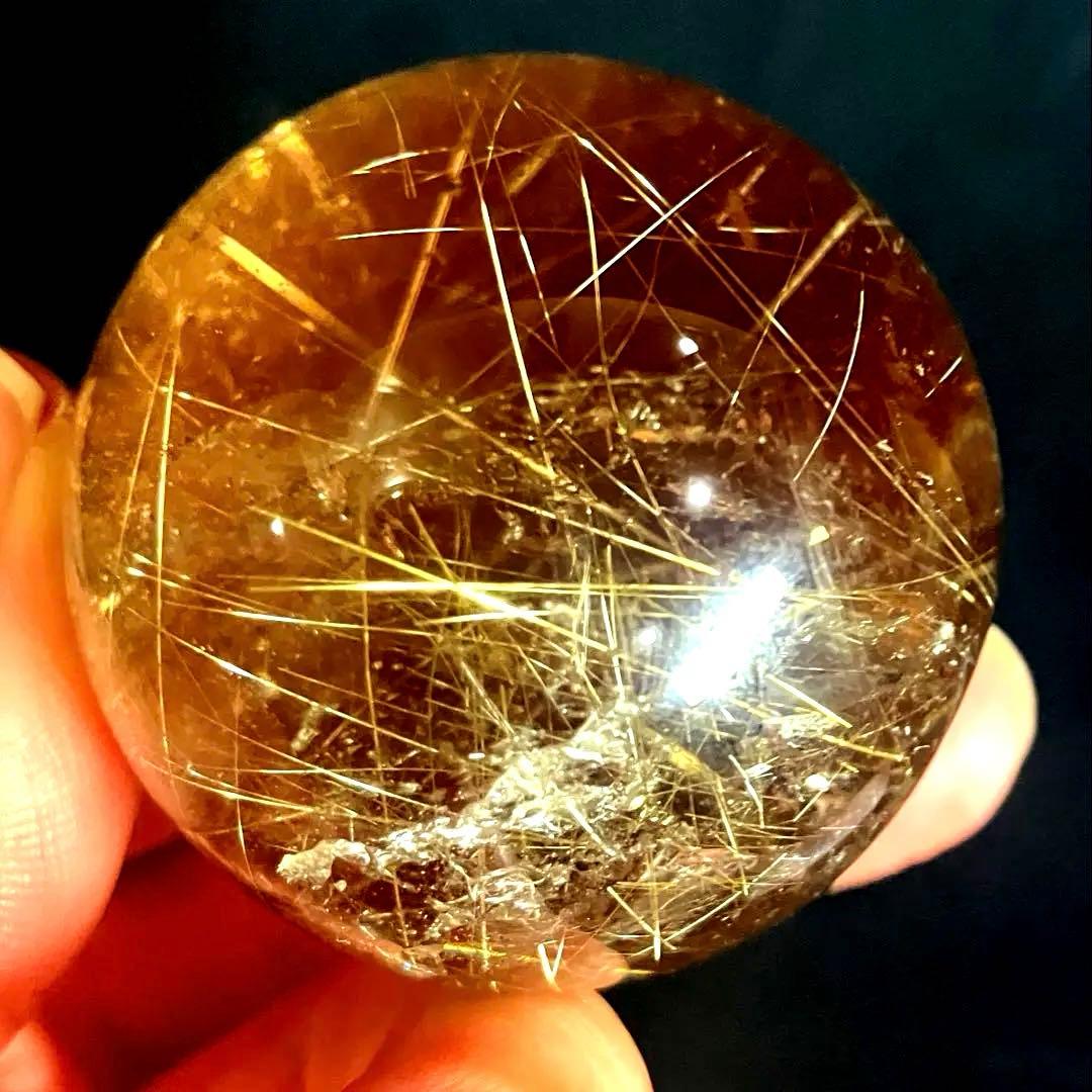 42mm ゴールドルチルクォーツ　丸玉　スフィア　金針水晶