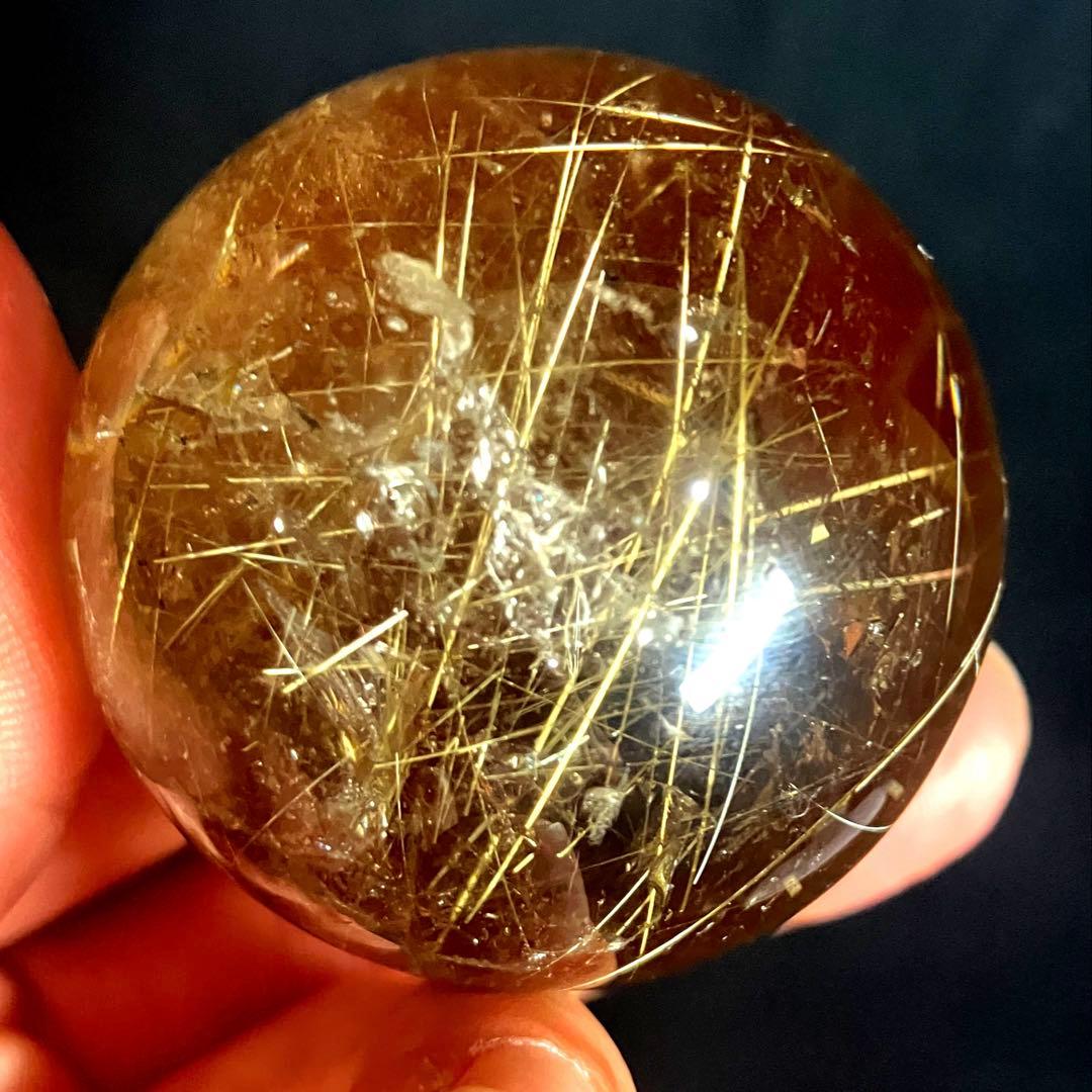 42mm ゴールドルチルクォーツ　丸玉　スフィア　金針水晶