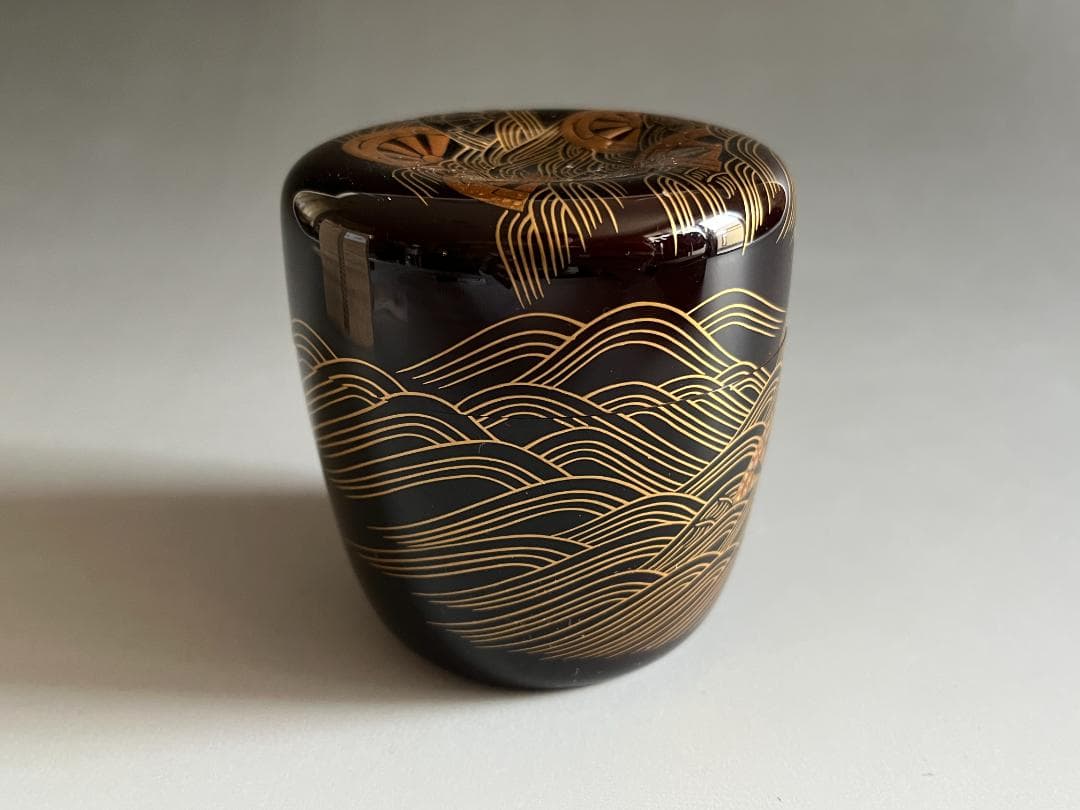 蒔絵師　岡本康光　波車蒔絵　竹大棗　茶道具　薄茶器