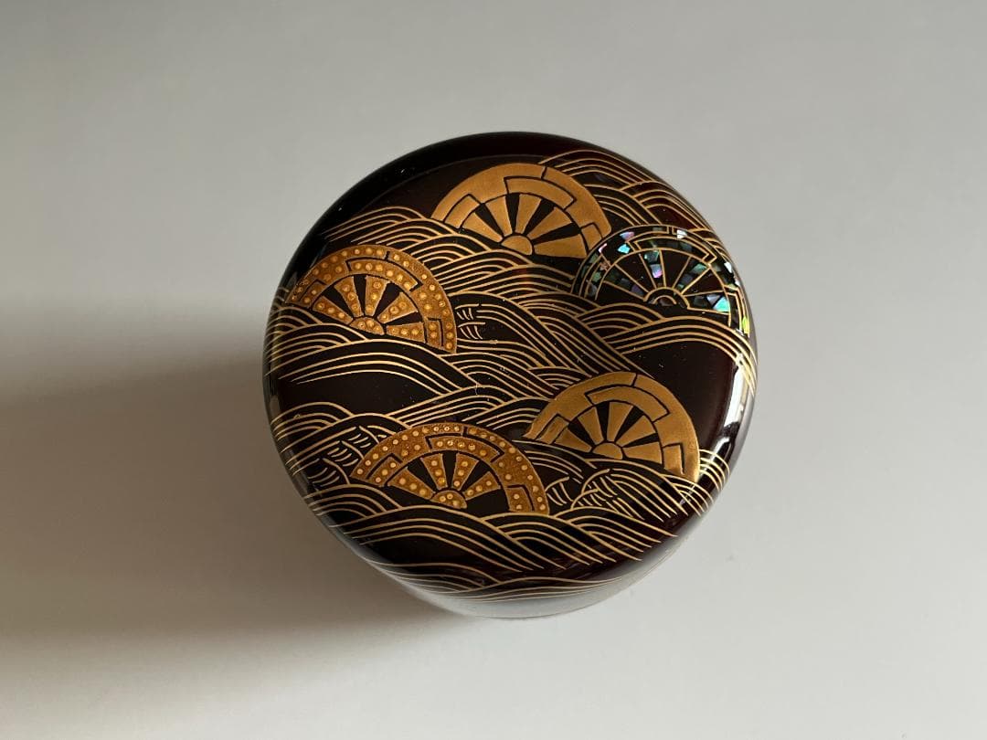 蒔絵師　岡本康光　波車蒔絵　竹大棗　茶道具　薄茶器