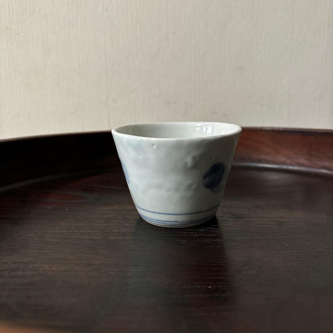 古伊万里染付丸文蕎麦猪口　生掛け　くらわんか　江戸前期　白磁　検:白洲正子　李朝