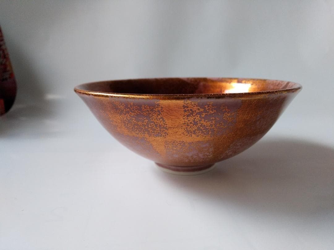 平戸山玉泉 福本彌治右ェ門 極彩金蘭手 釉裏金彩 共箱 共布 栞 抹茶碗 新品