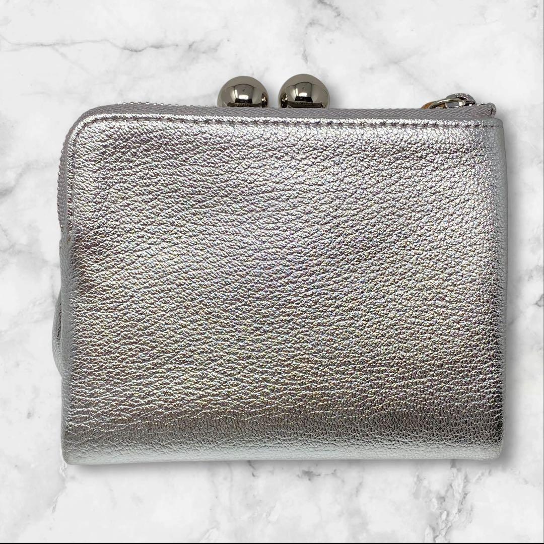 未使用 perche ペルケ マルチスタッズがま口二つ折りウォレット シルバー
