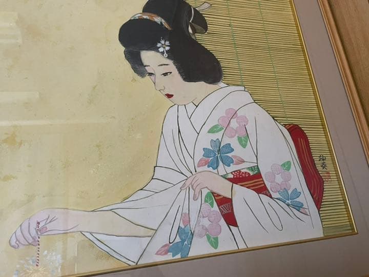 蔵出し「真作」宮下柚葵　「花火」美人画　伊東深水門下　美人画重鎮