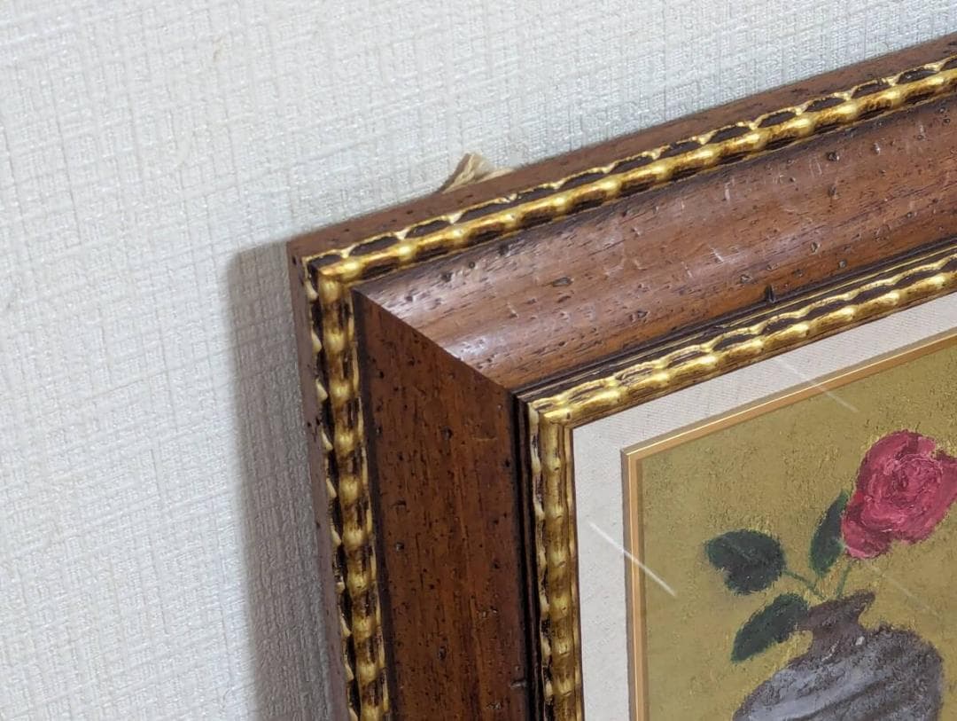 【真作】絵画　小口卓也　油彩0号　ばら　静謐な佇まいの静物画　箱・黄袋入　Y63