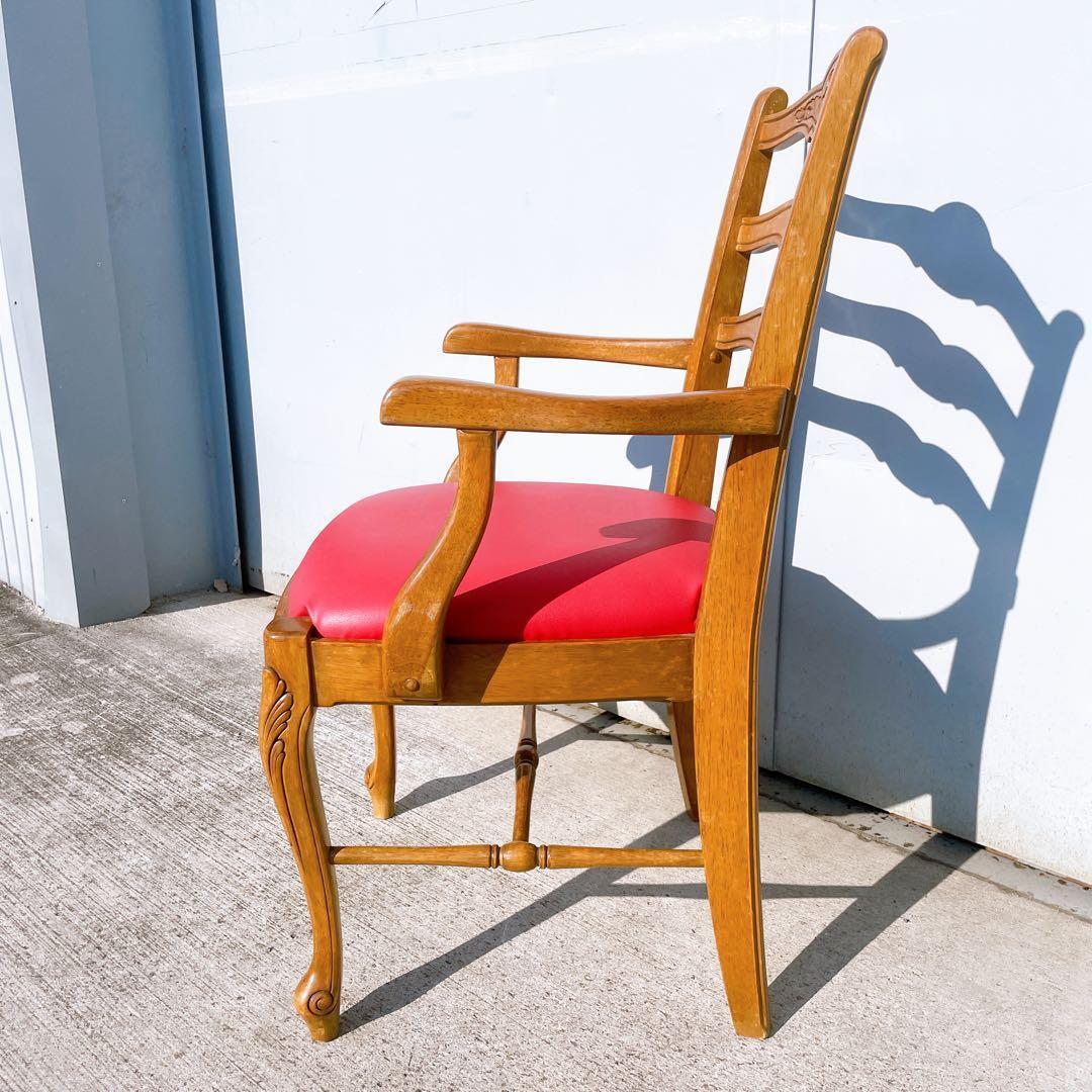 【極美品】フランスアンティーク アームチェア ダイニングチェア 猫脚 赤レザー①