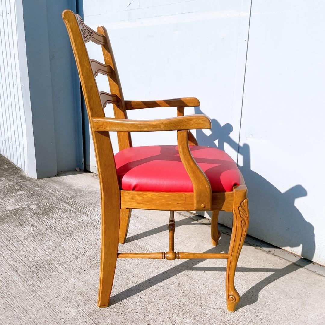 【極美品】フランスアンティーク アームチェア ダイニングチェア 猫脚 赤レザー①