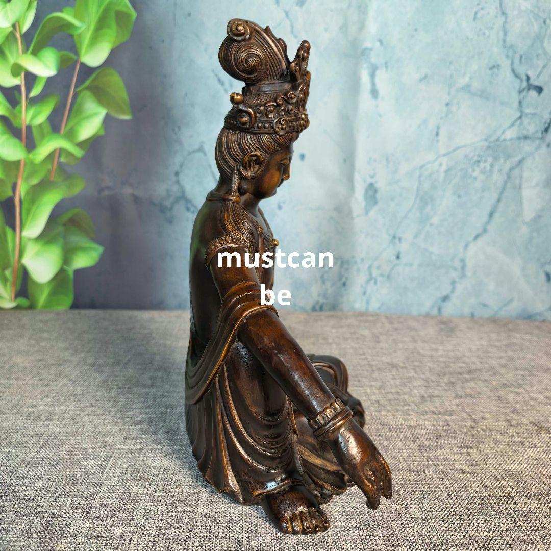 銅製 仏像 自在観音菩薩像 縁起物 茶台 客間 仏間 工芸品 置物