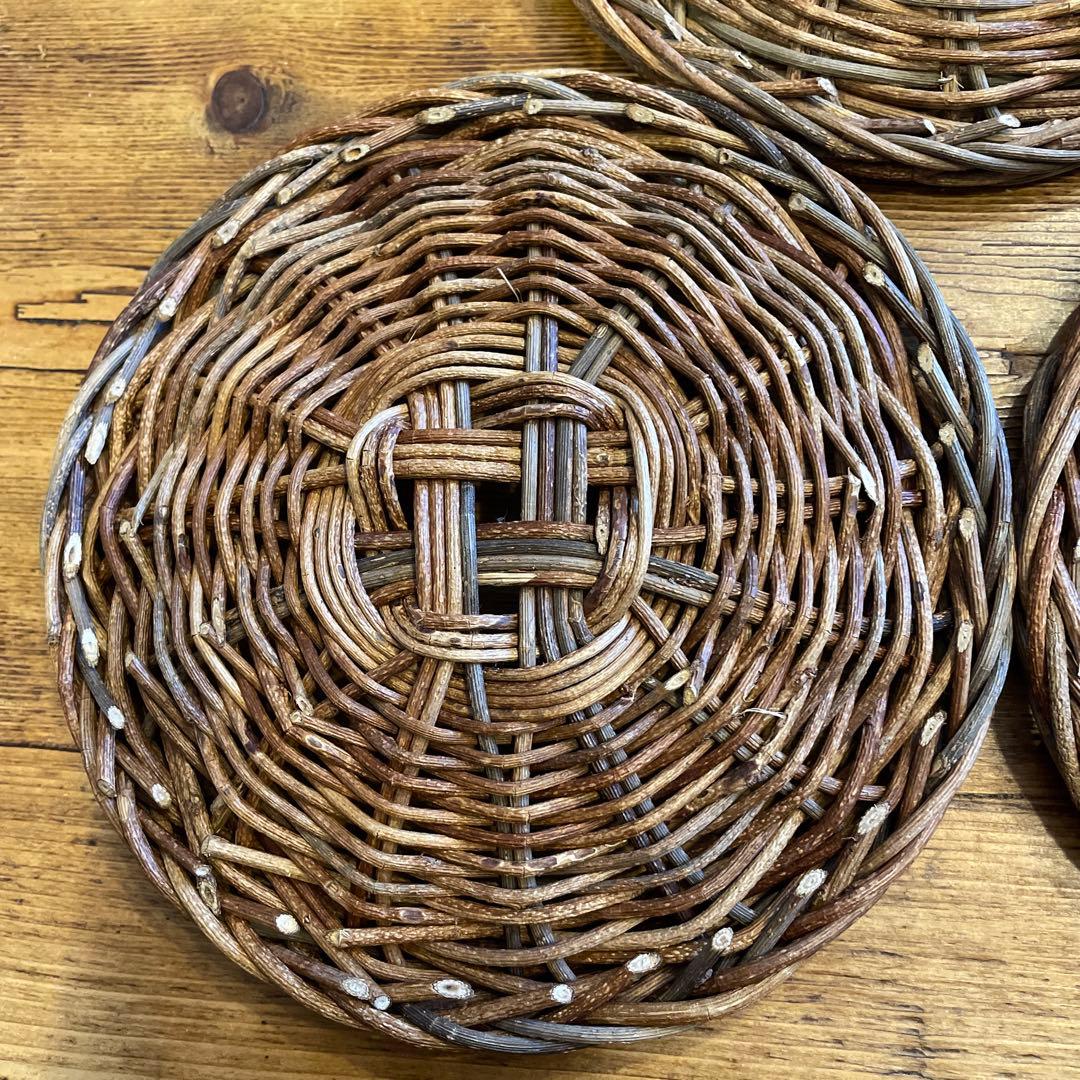 あけび編みプレート工芸品15㎝5枚セット　茶托工芸品蔓あけびかご菓子器銘々皿茶席