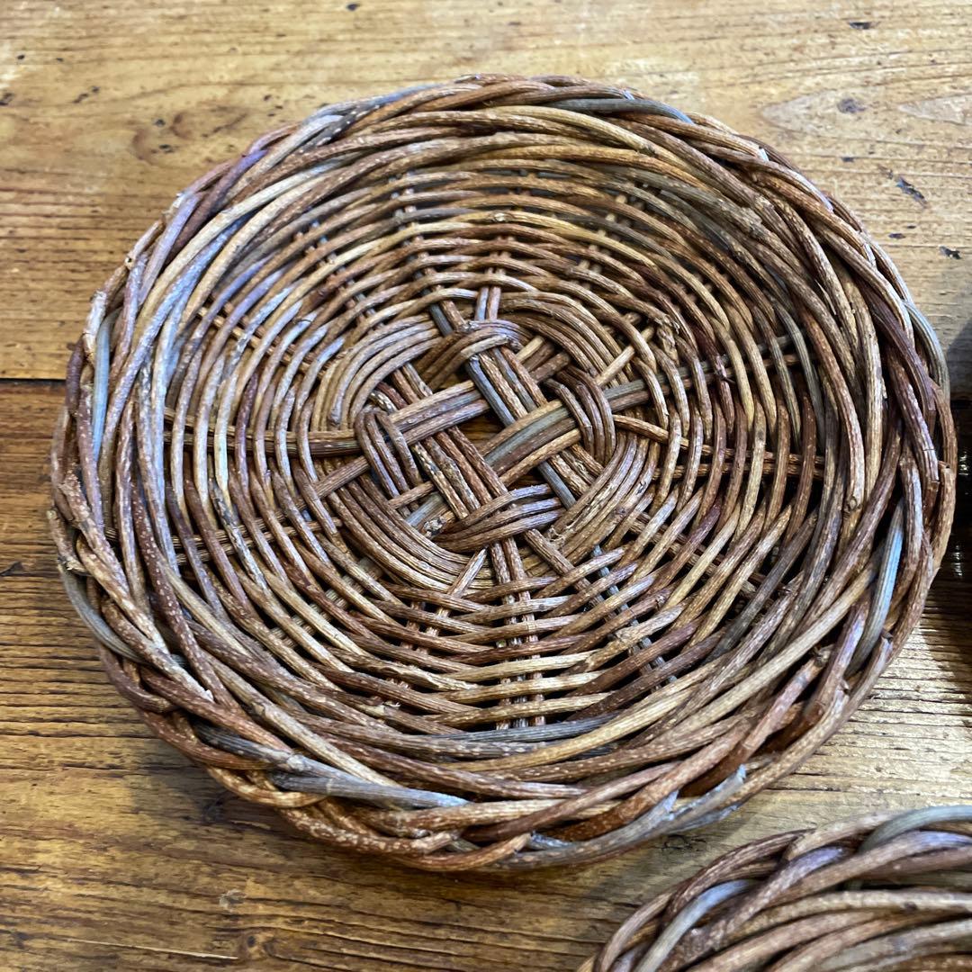 あけび編みプレート工芸品15㎝5枚セット　茶托工芸品蔓あけびかご菓子器銘々皿茶席