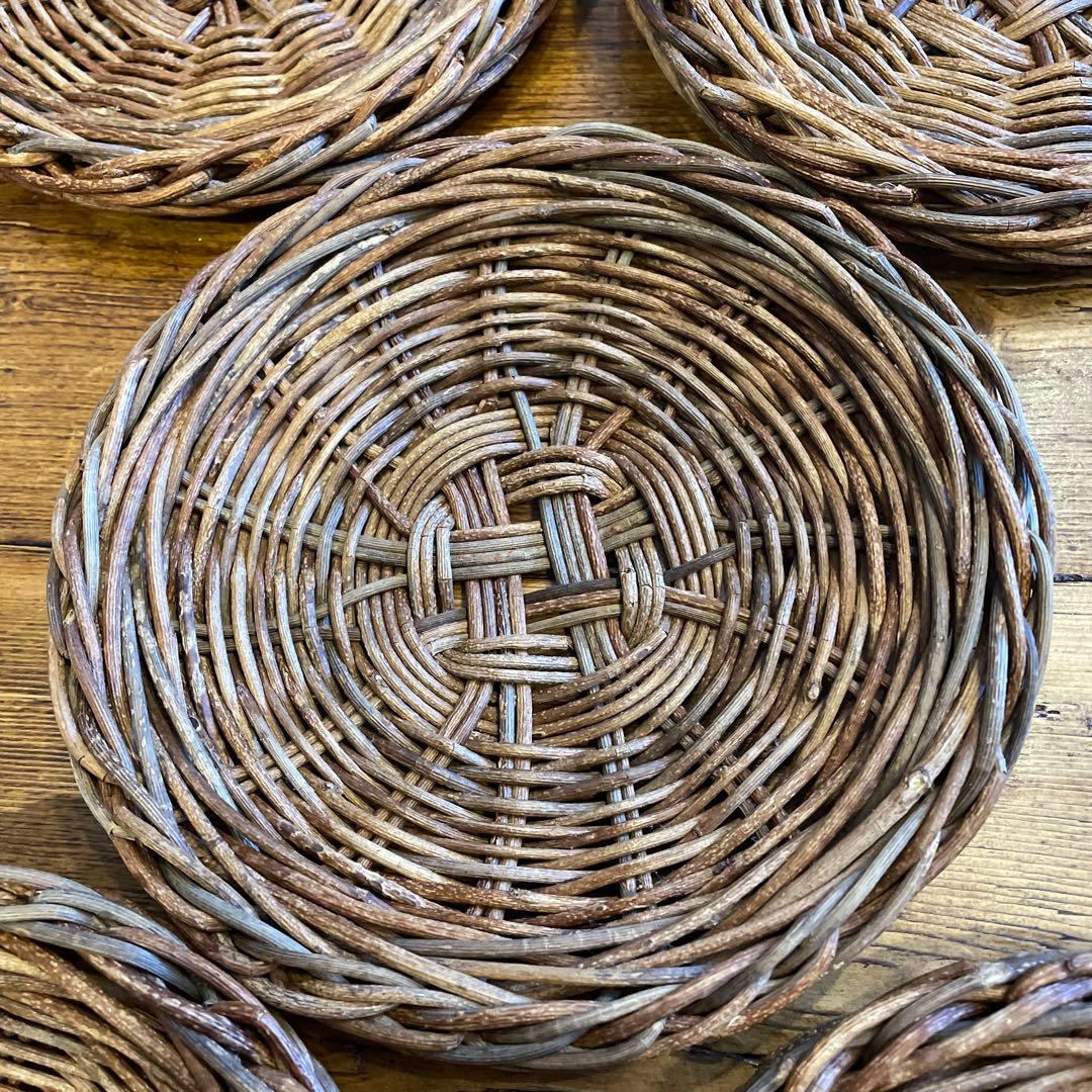 あけび編みプレート工芸品15㎝5枚セット　茶托工芸品蔓あけびかご菓子器銘々皿茶席