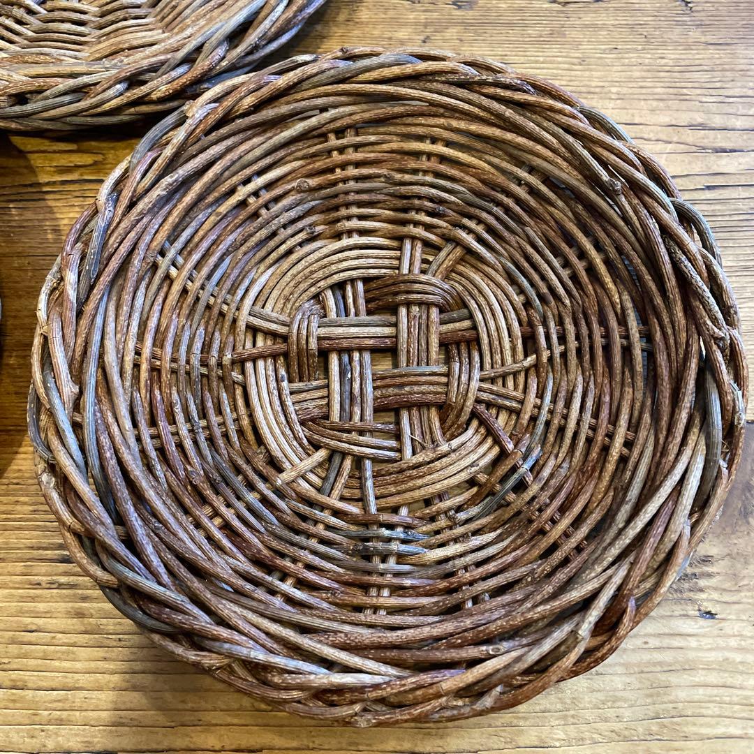 あけび編みプレート工芸品15㎝5枚セット　茶托工芸品蔓あけびかご菓子器銘々皿茶席