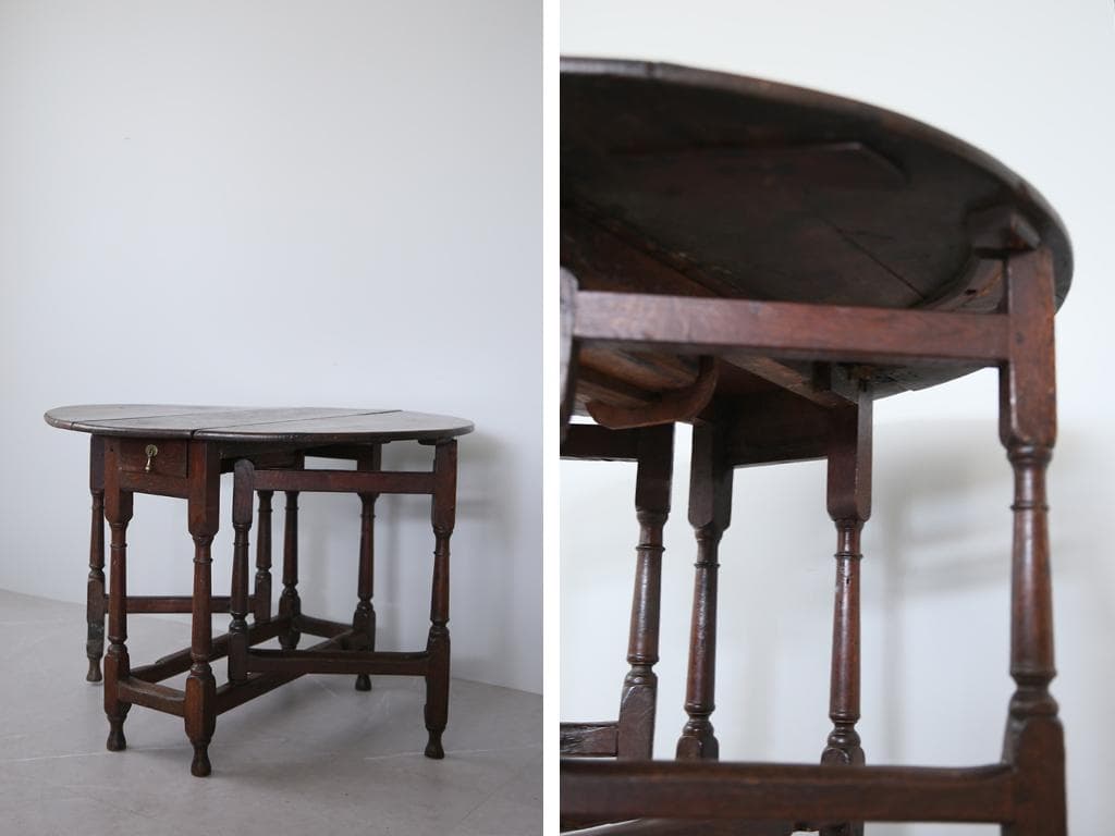 英国アンティーク木製ゲートレッグテーブル/ダイニング机バタフライ(74-243)