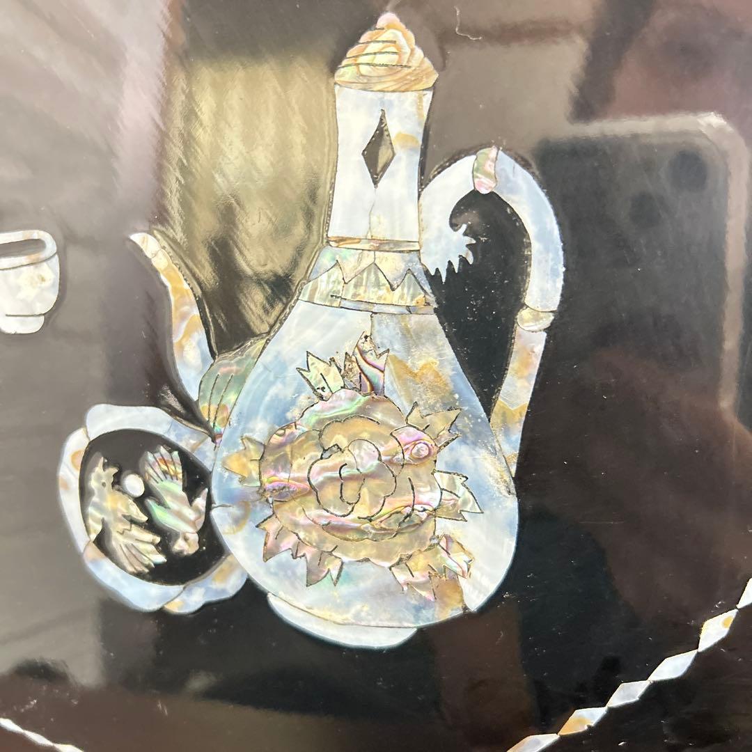 螺鈿細工　足付膳丸座卓　お盆　高足　工芸品　机