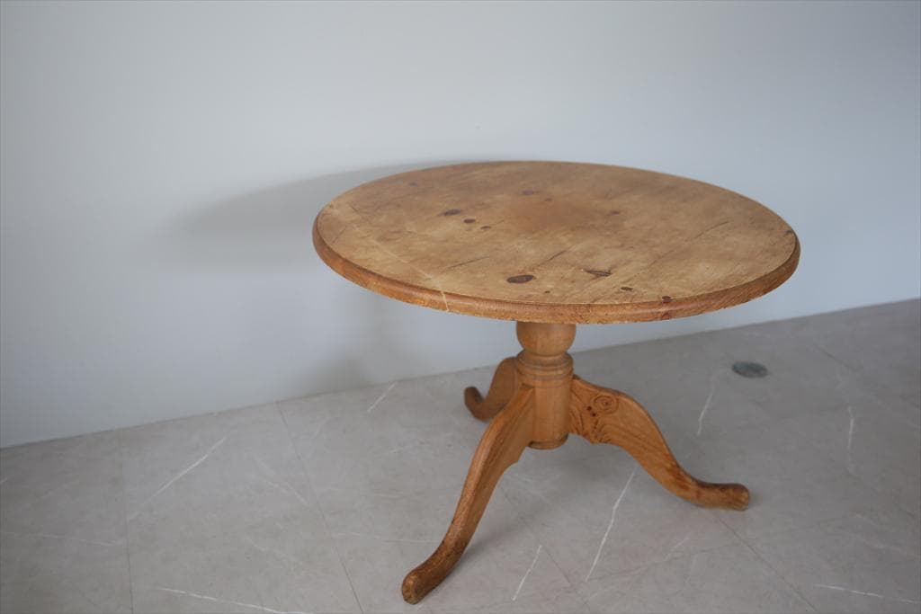 英国アンティーク木製ラウンドダイニングテーブル/円形机/パイン材(88-19)