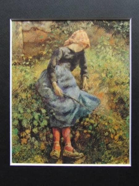 カミーユ・ピサロ、棒きれを持った少女、希少画集画、新品額装付