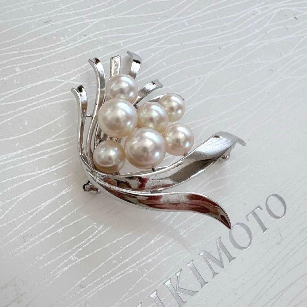 美品✨MIKIMOTO ブローチ あこや真珠 7珠 ブーケM刻印 シルバー