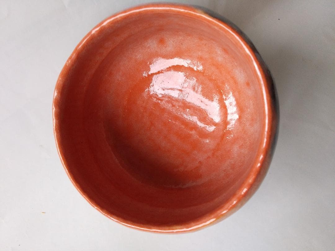 楽焼 三代 佐々木松楽 作 赤茶碗 赤楽茶碗 共箱 共布 栞 茶道具 茶碗 新品