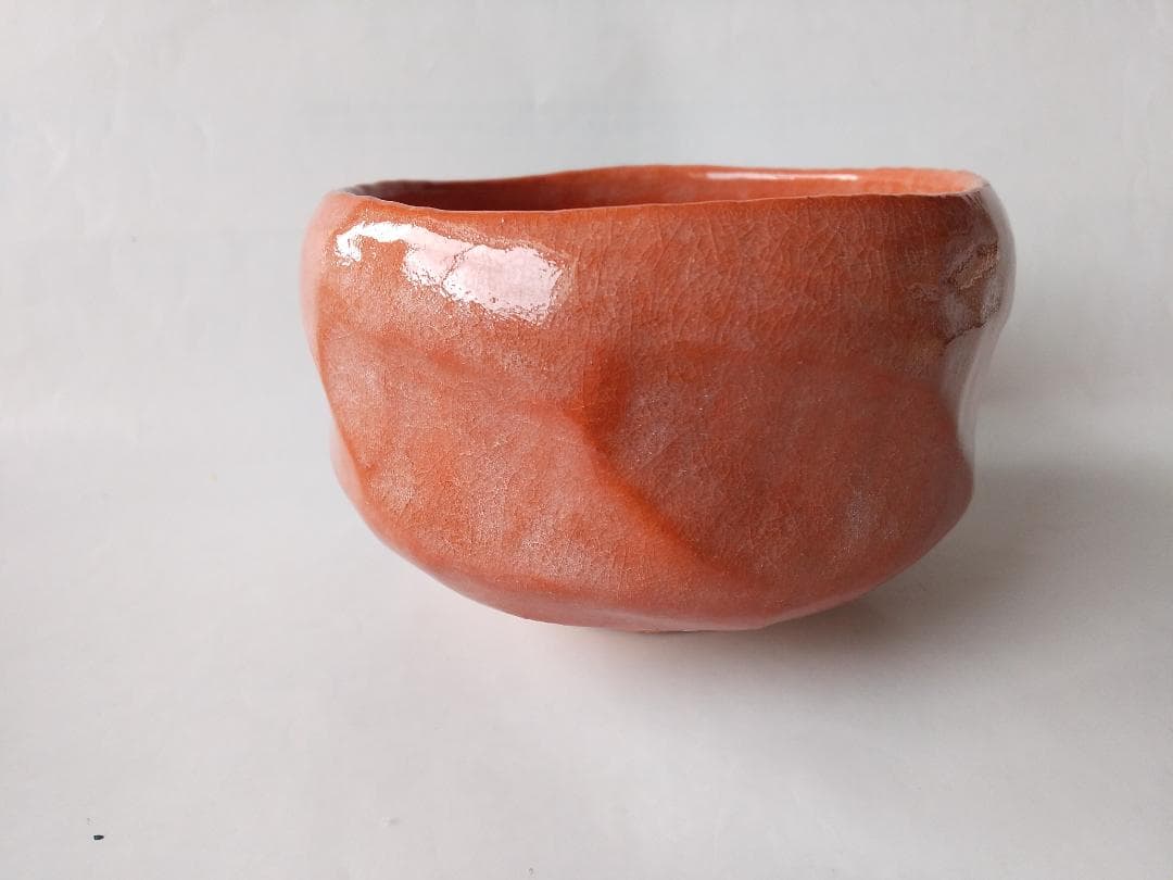 楽焼 三代 佐々木松楽 作 赤茶碗 赤楽茶碗 共箱 共布 栞 茶道具 茶碗 新品