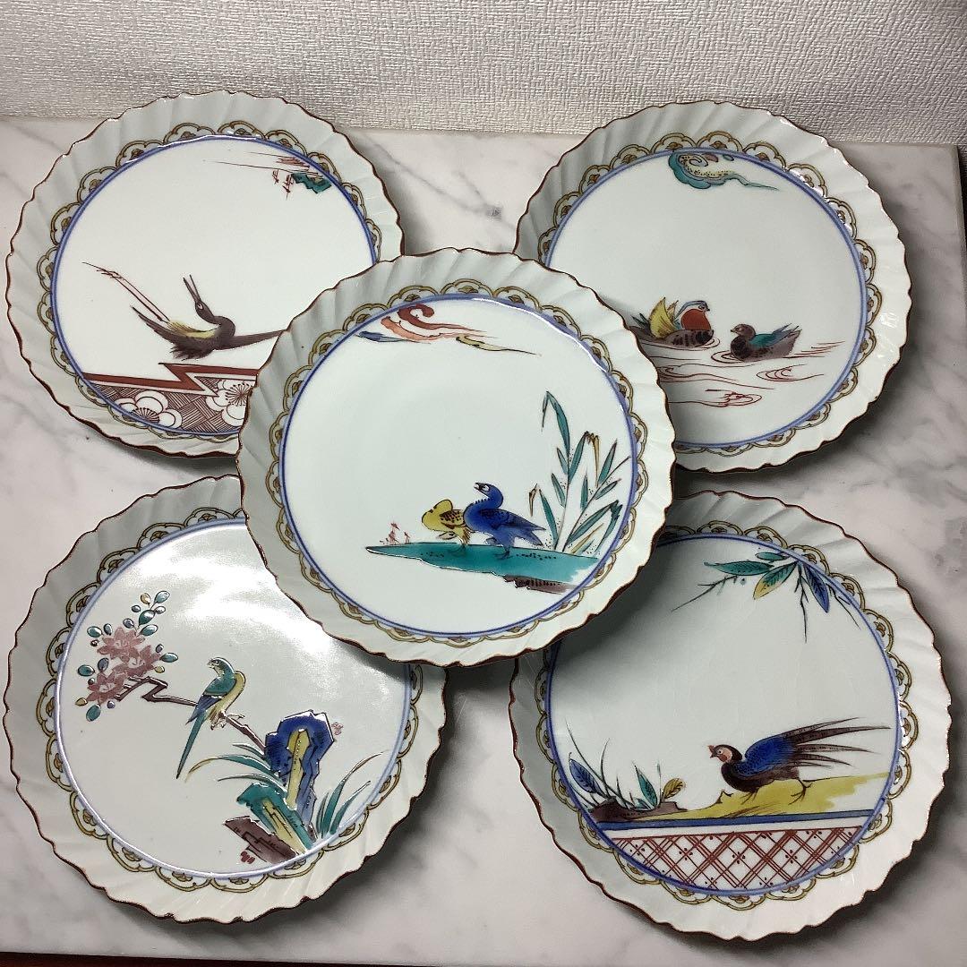 「お値下げ」九谷焼　二代　松本作吉　花鳥絵　銘々皿　五客