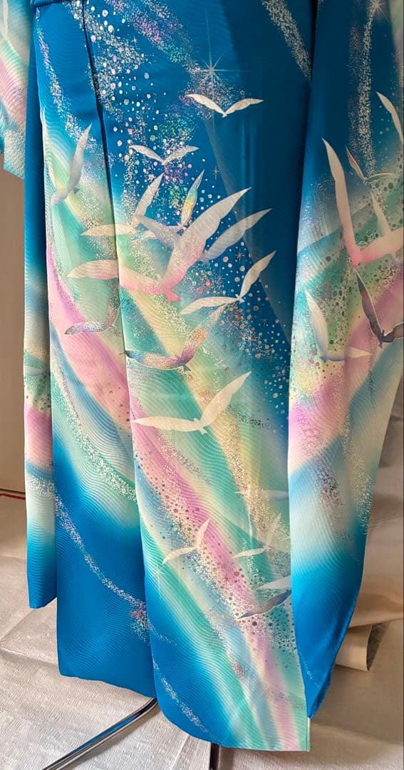 振袖一式セット　振袖/長襦袢/袋帯/他… 着丈160㎝以上　袖丈109㎝　ブルー