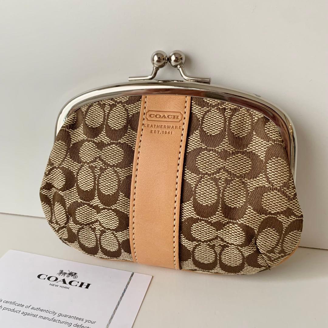 【COACH】コーチ　がま口　ポーチ　シグネチャー　ベージュ　新品　お財布