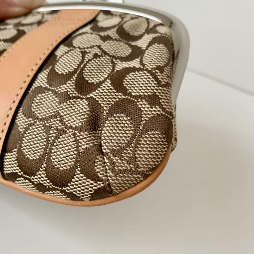 【COACH】コーチ　がま口　ポーチ　シグネチャー　ベージュ　新品　お財布