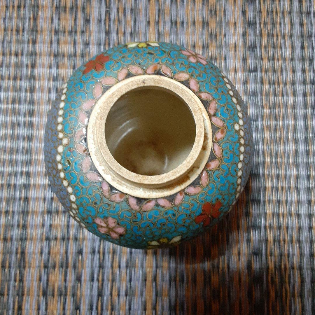 古い陶胎七宝焼錦光山の小壺/幕末明治在銘/京清水薩摩焼宗兵衛/有線陶磁胎骨董