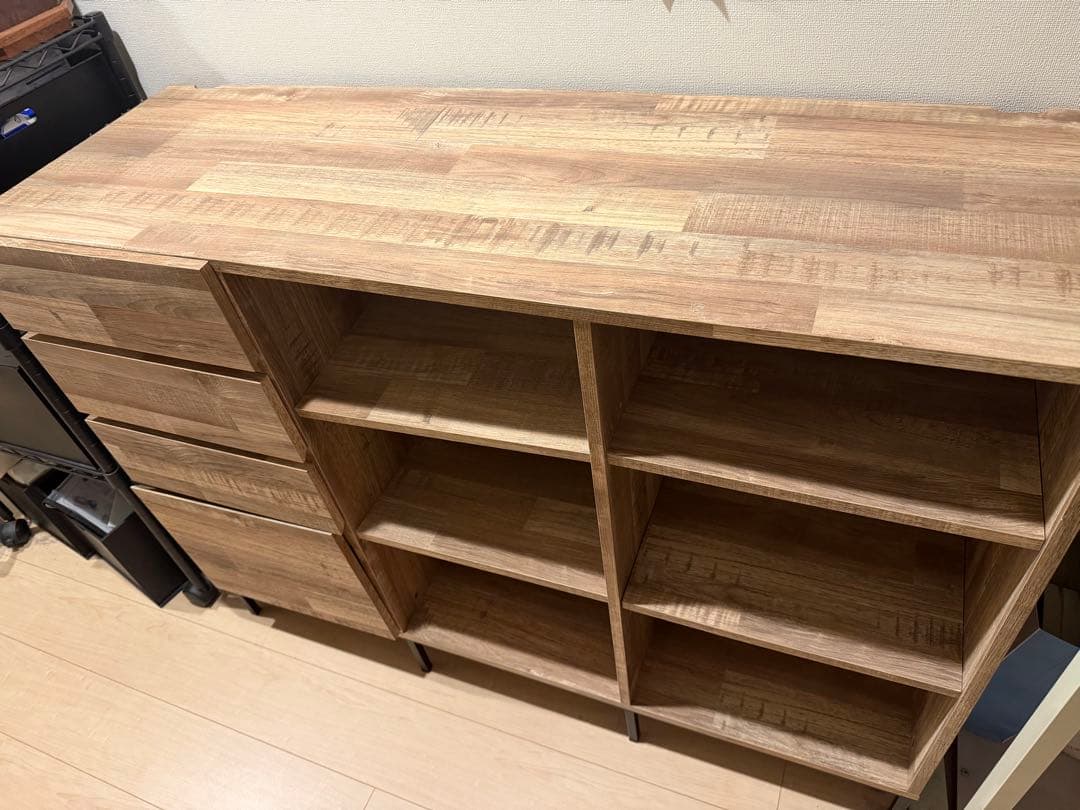 木目調キャビネット 4引き出し 6棚 lowya