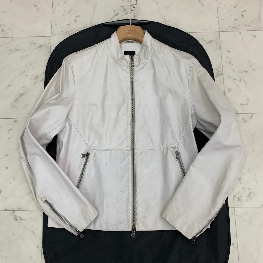 HUGO BOSS レザー ジャケット シングルライダース Lサイズ カウレザー