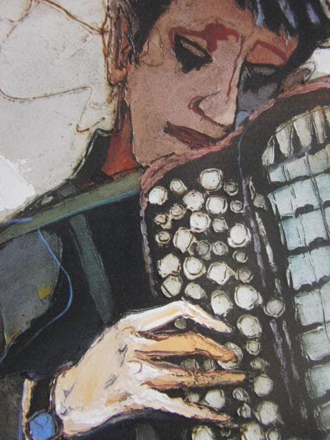 松井ヨシアキ、アコーディオン弾き、希少な画集より、新品高級額・額装付