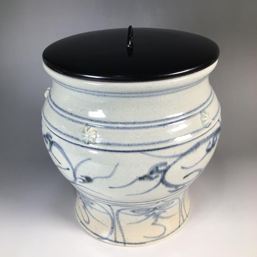 Ｎ３０３　水指　『太仙窯造』『唐草文』『安南手水指』　共箱　茶道具